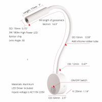 Aplique de pared Lmap, lámpara de dormitorio de 3W, interruptor de encendido/apagado, blanco, plateado, negro, Flexible, cuello de cisne, luces de lectura de cabecera para el hogar - details 8
