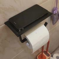 Soporte de papel higiénico de aleación de aluminio, estante con bandeja, accesorios de baño, colgante de pared para cocina, portarrollos de papel higiénico sin perforaciones - details 0