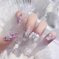 Elegantes Uñas Falsas de Bailarina Larga Rhinestone Morado Decoración de Manicura de Arte de Uñas - details 3