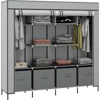 Armario Portátil con 10 Compartimentos 2 Rieles Colgantes y 4 Cajones de Tela 166x42,5x169,5 cm Gris Oscuro - details 0
