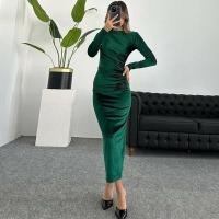 Maxi vestidos ajustados para mujer, vestido de noche elegante y bonito, cuello redondo, manga larga, Color sólido, nuevo, a la moda - details 1