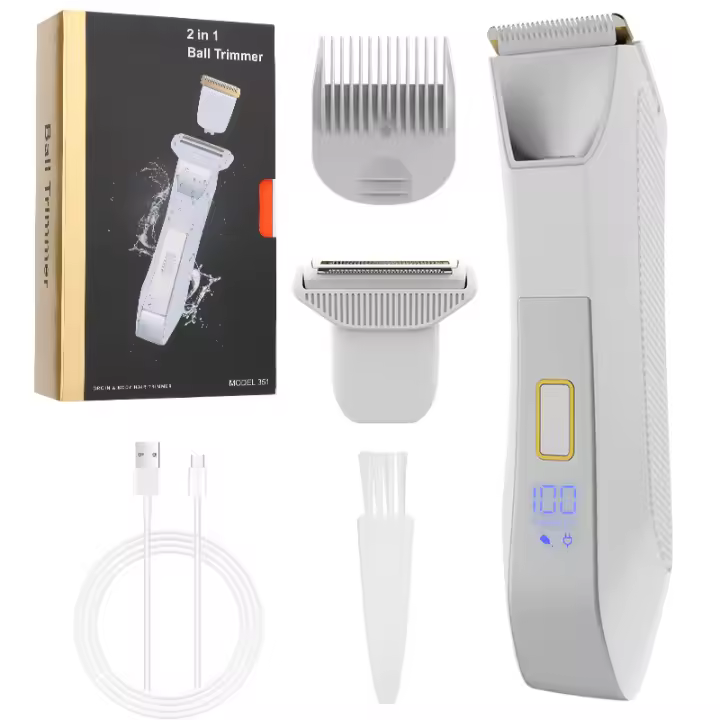 Recortadora para hombres, afeitadora de vello corporal 2 en 1 y afeitadora de vello en la ingle, recortadora de doble cabezal para afeitado sin rasguños, aseo suave, liviana con bloqueo de viaje, resistente al agua IPX6, pantalla LED - 1