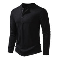 Camiseta de manga larga para hombre, Camisa de algodón con botones y cuello Henley, informal, de Color sólido, a la moda, transpirable, para uso diario - details 6