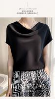 Camisetas de Seda para Mujer Cuello Redondo, Manga Corta, Color Sólido, Top Suelto, Jersey 5XL - details 8
