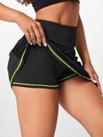 Falda Deportiva para Mujeres con Detalle de Encaje Contraste - Tela de Poliéster Ligera y Elástica, Diseño de Malla Negra y Amarilla para Tenis, Bádminton o Carrera, Cómoda y Versátil para Deportes de Primavera y Verano, Falda Deportiva | Falda de Encaje - details 0