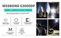 Linterna LED WSSBOND Recargable por USB 30000 Lúmenes Alta Potencia con Pantalla de Energía 1800 Metros de Rayo Largo Impermeable para Camping Senderismo - details 0