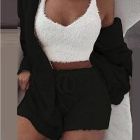 Suéter para mujer, artículos para el hogar, pijama informal de 3 piezas, chaleco de manga larga con ombligo, ribete de pantalones cortos, invierno - details 12