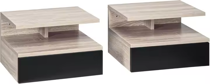 Diseño Moderno de Mesitas de Noche Flotantes Set de 2 con Cajón y Estante Abierto - 1