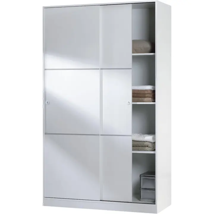 Correderas, Barra de Colgar y Estantes, Armario para Dormitorio, Modelo Top 120, Acabado en Blanco - 1