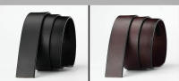 Cinturón de piel auténtica de vaca 100% auténtica, sin hebilla para hebilla automática, cuerpo de cinturón vintage de 3,50 cm de ancho, color negro y marrón - details 5