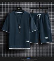 Traje De Verano Para Hombre Con Estampado De Waffle Conjunto Casual De Camiseta Y Shorts Color Sólido Talla Grande - details 17