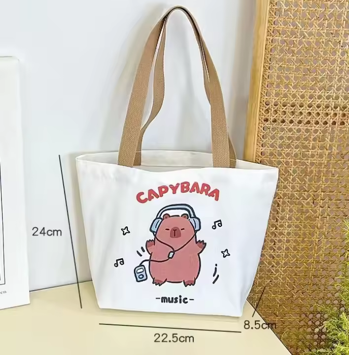 Capybara-Bolso de lona de Anime para compras, bolsa informal de gran capacidad con dibujos animados, estilo Harajuku, Punk, regalo de papelería de dibujos animados, 2024 - 1