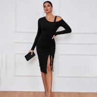Vestidos de punto para mujer Vestido midi de manga larga con hombros descubiertos y abertura en promoción elegante y elegante - details 12