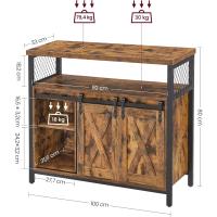 Aparador, Armario de Cocina, Armario de Almacenamiento, con 2 Puertas Correderas, 33 x 100 x 80 cm, Estantes Ajustables, para Salón, Marrón Rústico y Negro - details 2