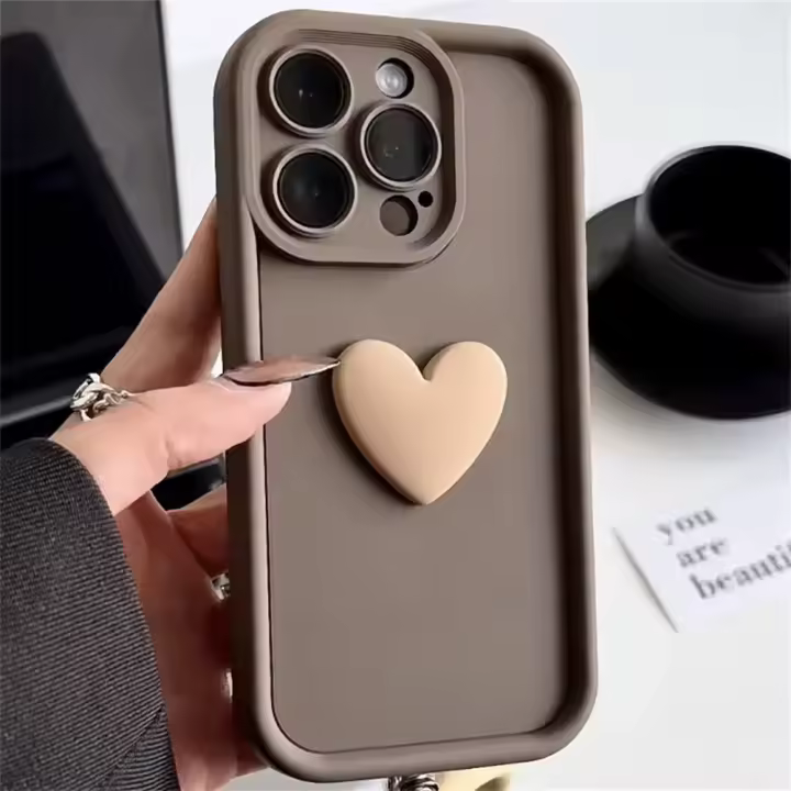 Funda de silicona con corazón de amor en 3D para iPhone, carcasa trasera de caramelo a prueba de golpes para iPhone 16, 15, 13, 12, 11, 14 Pro Max, X, XR, XS, 16 Plus - 1
