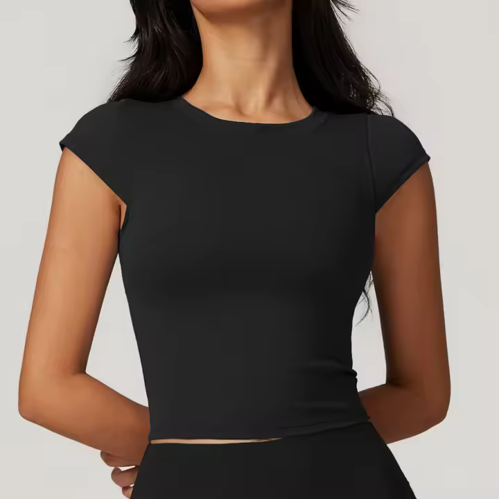 Camiseta deportiva de manga corta para mujer, Top ajustado de secado rápido, ropa informal para correr y Yoga - 1