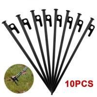 Clavos de acero resistentes para el suelo, clavijas de acampada con agujeros colgantes, resistentes al viento, para tienda de campaña, 30cm, 10 piezas - details 0