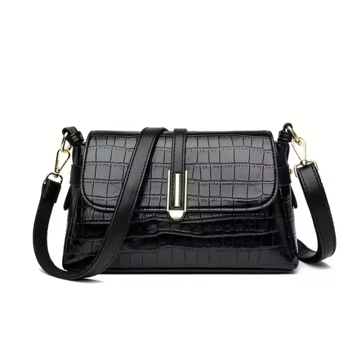Bolso de hombro elegante con patrón de cocodrilo para mujer: correa suave, ajustable y desmontable, múltiples bolsillos, cierre de cremallera, negro, perfecto para salidas nocturnas, viajes, compras y regalos - 1