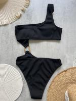 Traje de Baño de Una Pieza de Corte Alto Traje de Baño Liso de Hombro Único para Mujeres - details 3
