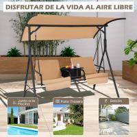 Balancin Jardin Exterior de 2 Personas, Bolsa Térmica, Columpio de Jardín con Toldo Ajustable y Cojines Extraíbles, Balancin de Jardin Balcón Patio, 181 x 124 x 161,5 cm (Marrón) - details 1
