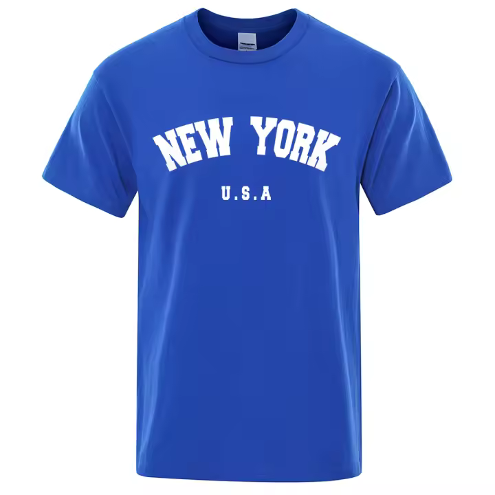 Camiseta de moda para hombre hecha de algodón transpirable, talla grande, estampado estilo callejero de la ciudad de Nueva York - 1