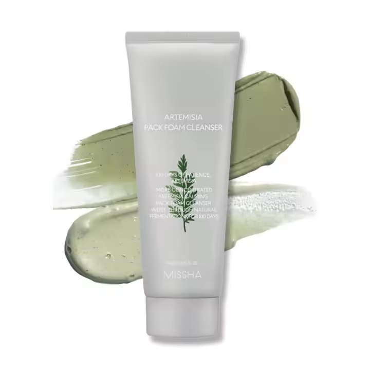 MISSHA Artemisia Pack Foam 5.07 Fl oz/ 150 ml, 2 en 1 y mascarilla de arcilla, limpiador facial espumoso coreano con artemisa de doble fermentación - 1