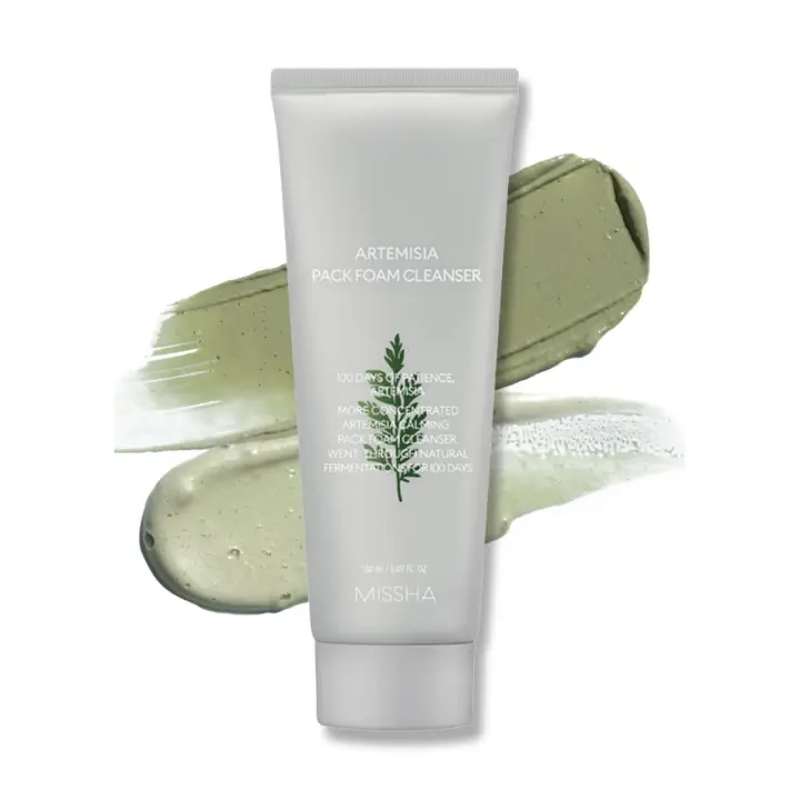 MISSHA Artemisia Pack Foam 5.07 Fl oz/ 150 ml, 2 en 1 y mascarilla de arcilla, limpiador facial espumoso coreano con artemisa de doble fermentación - 1
