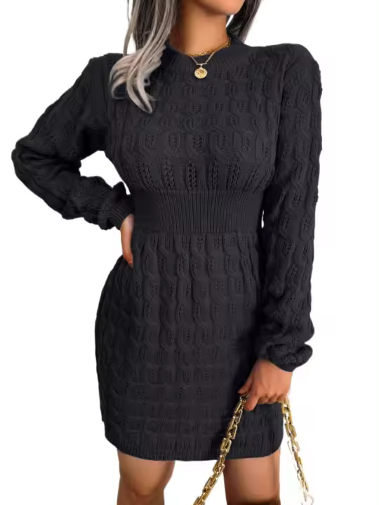 Vestidos de ganchillo para mujer, sexys, atrevidos, ajustados, cortos, de punto, cuello redondo, trenzados, Twist X, otoño e invierno - 1