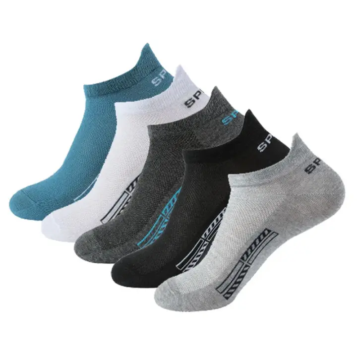5 Pairs Men Ankle Sports Socks Summer Black White Mesh Breathable Low Cut Socks No Show Cotton Soft Athletic Casual Short Socks - 1