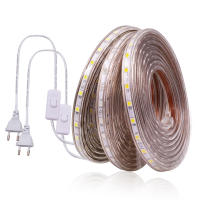 Tira de luces LED de CA 220V con enchufe de interruptor SMD5050, 60LEDs/m, cinta LED impermeable, Blanco/blanco cálido, rayas flexibles - details 3