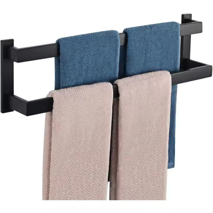 58 x 10 x 16,2CM oalleros de Baño Toallero Negro Doble Barra de Toalla Pared Accesorios Baño Negro Acero Inoxidable Colgador Trapos Cocina para Baño y Cocina - 1