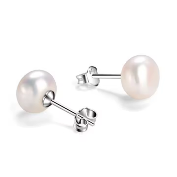 Pendientes de perlas naturales de agua dulce para mujer, cuentas Nude con forma de moño al vapor, joyería clásica de boda, accesorios diarios, 7-8mm - 1