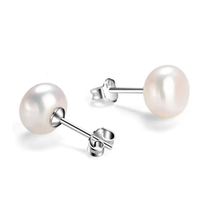 Pendientes de perlas naturales de agua dulce para mujer, cuentas Nude con forma de moño al vapor, joyería clásica de boda, accesorios diarios, 7-8mm - 1