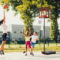 Canasta de baloncesto ajustable de 205-261 cm, aro de baloncesto portátil con soporte de acero, base rellenable y 2 ruedas de transporte para niños y adultos, rojo y negro. - details 1
