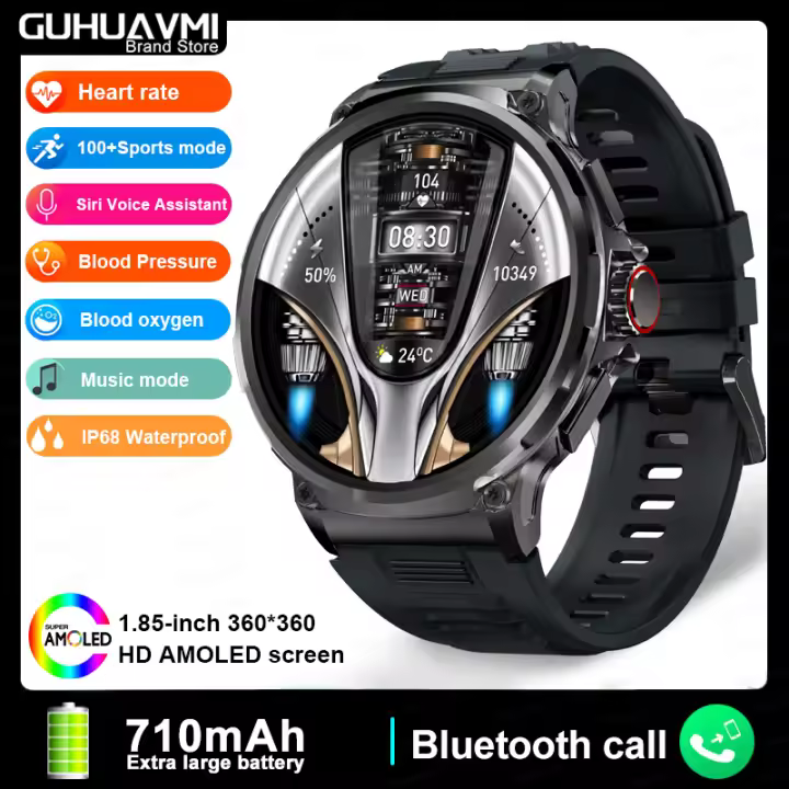 Para Android Ios GPS Track Reloj Inteligente hombres 1.85 pulgadas ultra HD AMOLED Screen,batería grande de 710 mah,llamada Bluetooth,Rastreador GPS Men's,Pronóstico del tiempo real,Frecuencia cardíaca,ip68 impermeable,400 + Smart Watch de Mesa 2024 Nuevo - 1