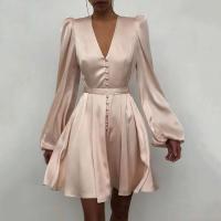 Elegante Vestido Mini de Cintura de Guapa Color Sólido, Diseño de Botones, Estilo Francés, Moda para Mujeres - details 0