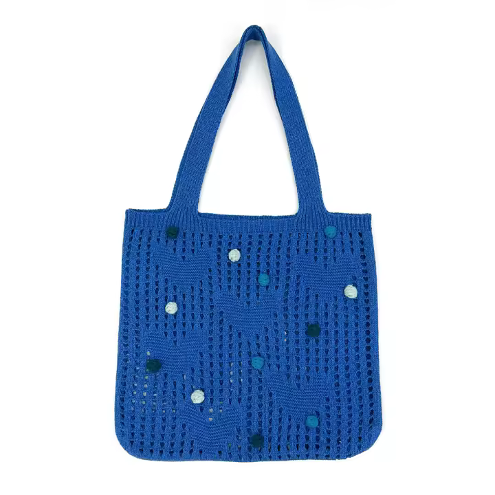 Bolso de compras de un solo hombro tejido con bolas de lana coloridas - 1