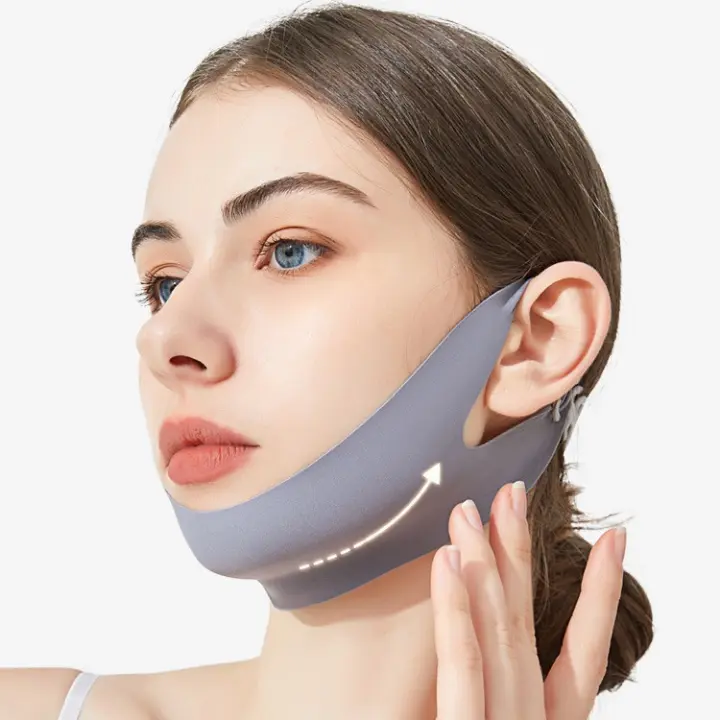 Correa de estiramiento facial para arrugas de la barbilla Levantamiento de la piel flácida Correa de levantamiento para dormir 5PCS Ejercitador de línea de mandíbula para mujeres y hombres Máscara de línea en V Cinta facial en forma de V Máscara de barbil - 1