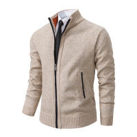Autumn And Winter New Jersey Men's Casual Sports Coat Solid Color Stand Collar Wweater Grab Fleece Warm Zipper Cardigan - details 2