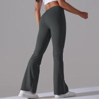 Leggings de yoga de color sólido para mujer, pantalones acampanados de cintura alta, elásticos, entrenamiento, pierna ancha - details 44