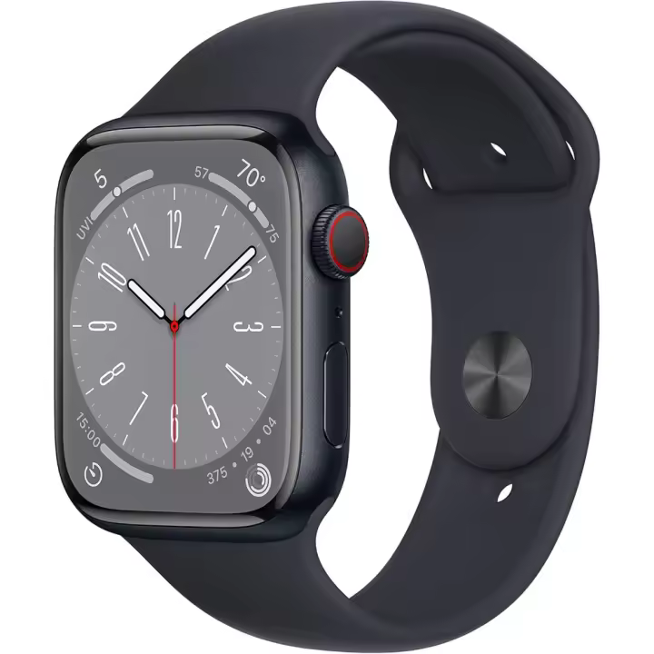 Apple Watch Series 8 [GPS + Cellular, 45 mm] - Caja de aluminio con correa Midnight Sport, M/L (renovado) - 1