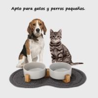 Comedero Elevado de Cerámica para Gatos y Perros 2 x 400ml con Soporte de Bambú y Alfombrilla Antideslizante Gris - details 4