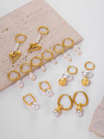 Elegantes pendientes de Perlas de Agua Dulce colgantes de Mujeres colgantes de Maple en todos los colores con pendientes de Anillo Redondo de Amor en stock - details 8