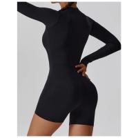 Mono deportivo de manga larga con cremallera frontal para mujer, mono con control de barriga, pantalones cortos de yoga, mono deportivo de una pieza - details 9