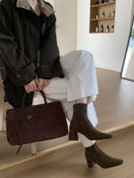Botas cortas Tacón alto Tacón grueso Cremallera trasera Cabeza cuadrada Botas de moda versátiles - details 24