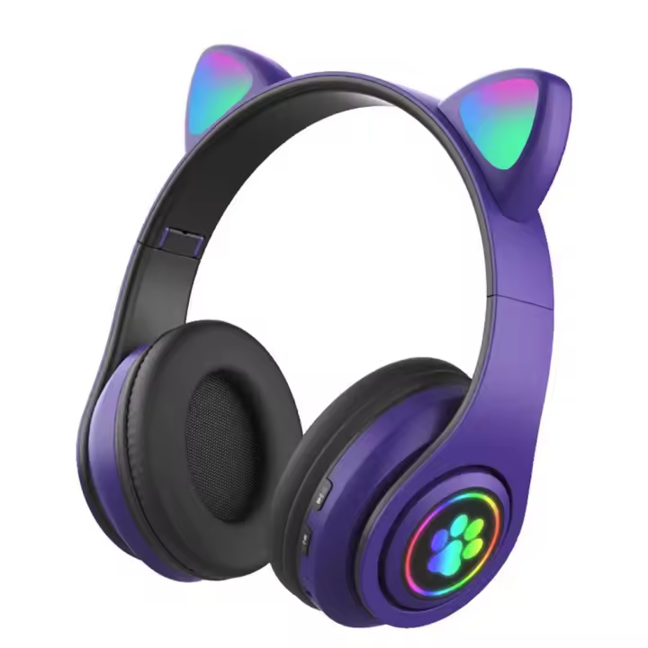 Auriculares Inalámbricos Bluetooth de Gato Plegables, con Micrófono, Luz de Flash, Música Estéreo, Control de Volumen Ideal para Juegos Caja Protectora Incluida - 1