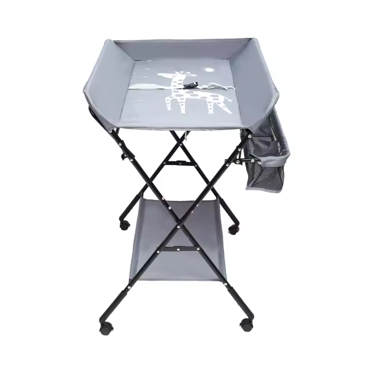 Cambiador plegable y portátil, con cesta de almacenamiento lateral, equipado con ruedas, antideslizantes para bebés hasta - 1