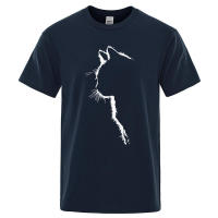 Camiseta de algodón con estampado de gato para hombre, camisa de manga corta de verano, ropa de calle Hip Hop, divertida - details 11