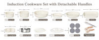 RIOVARM Inducción Baterías de cocina con asas Desmontables, Antiadherente Juego de ollas y sartenes con Tapas, Sartén grill Para todas las estufas Sartén Tortilla Sin PFOA Sartenes para acampar - details 1