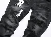 Pantalones vaqueros negros retro con agujeros para hombre, pantalones ajustados elásticos de moda, pantalones versátiles para hombre - details 3
